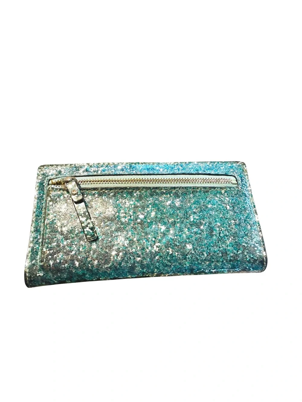 Kate Spade Glitter Zip Around Wallet in Blue and Silver